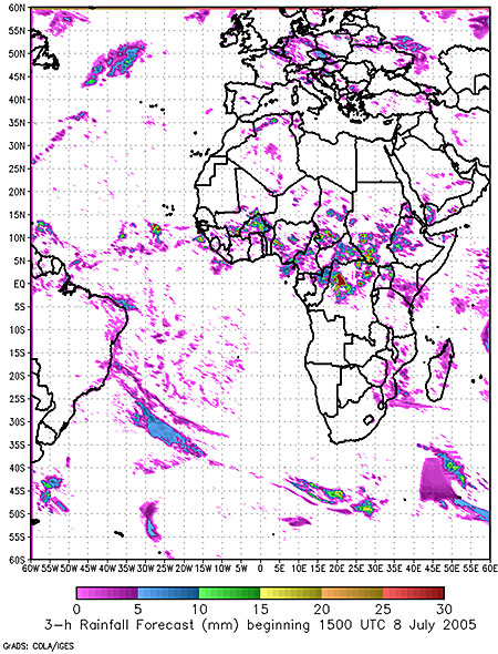 Example of the Rainfall Potential product for the 3 hours beginning 1500 UTC on 8 July 2005 derived from rain rates based on SEVIRI data.