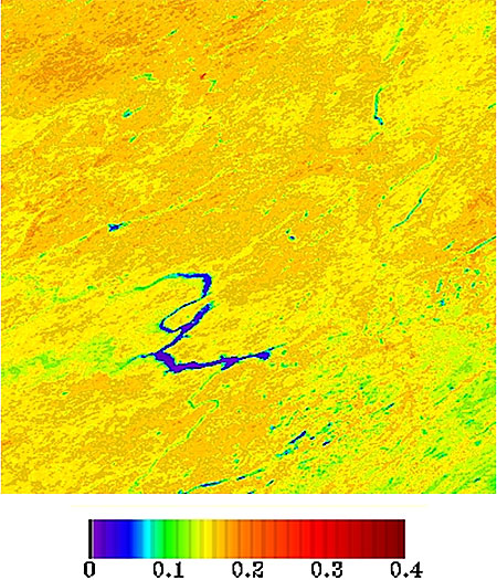 Example of the Land Surface Albedo product as generated by the GOES-R Land Surface Albedo algorithm using MODIS data on 01 May 2005. Example of the Land Surface Albedo product as generated by the GOES-R Land Surface Albedo algorithm using MODIS data on 01 May 2005.