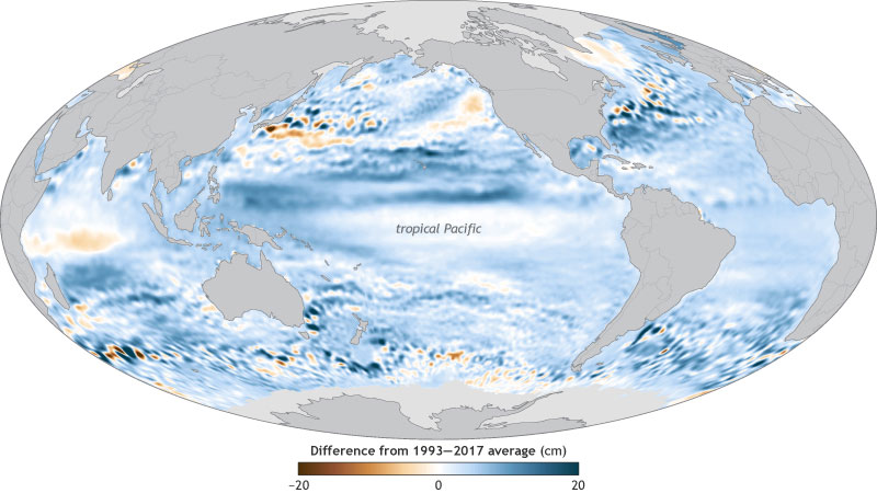 Global map showing where sea level in 2017