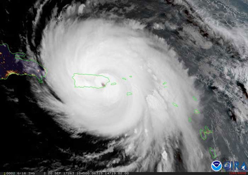 GOES-16 geocolor image of Hurricane Maria over Puerto Rico as it made landfall on September 20, 2017