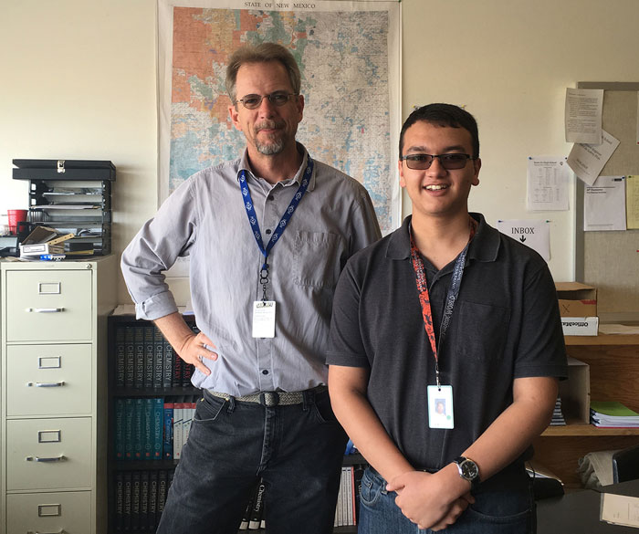 GOES-16/17 Virtual Science Fair first place high school team from Santa Fe High School, coach Derek Buschman (left) and student Faris Wald (right).
