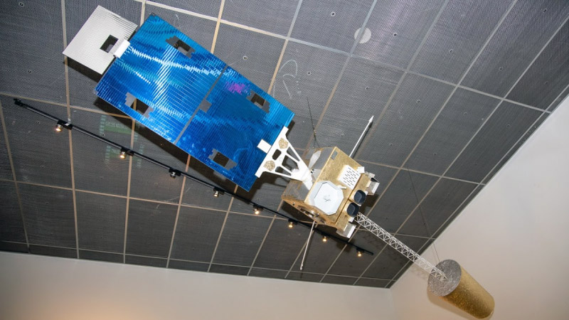 GOES-N Series satellite model located in the lobby of NOAA’s Satellite Operations Facility (NSOF) in Suitland, MD.