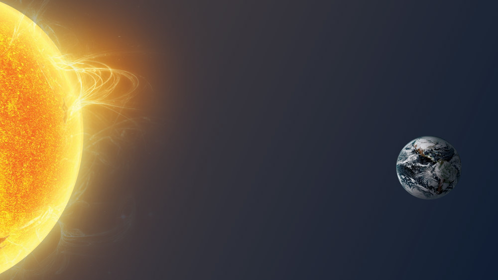 This graphic depicts the Sun and Earth in space. Credit: NOAA