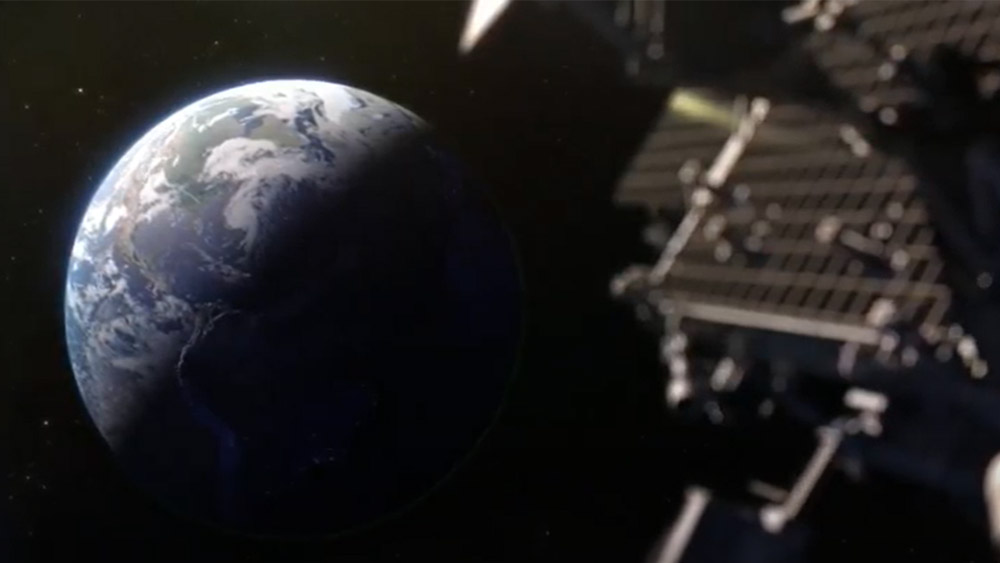 Satellite in space looks down on Earth