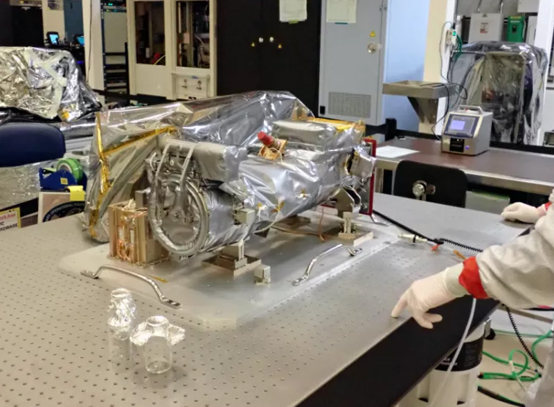 The CCOR-1 instrument is unpacked at Lockheed Martin.