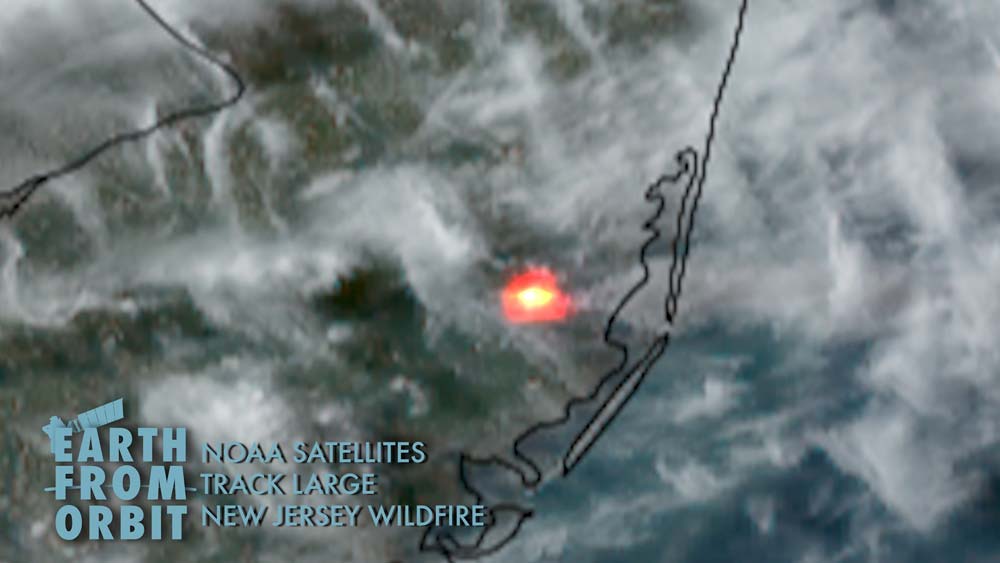 An image with NOAA Satellites Track Large New Jersey Wildfire text