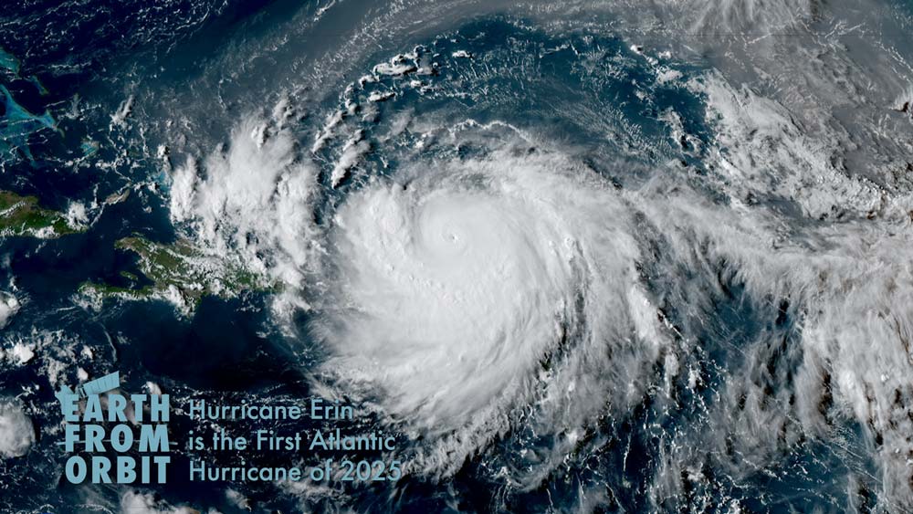 an image of Category 5 Erin with the text First Atlantic Hurricane of 2025