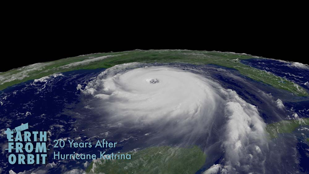 an image of Hurricane Katrina with the text Twenty Years Later