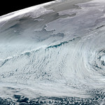View HIGHEST REZ Version in new window. GOES West Sees Cyclone and Cloud Streets Over the Gulf of Alaska
