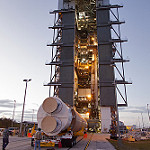 GOES-S Atlas V First Stage Booster Arrives at Vertical Integration Facility 
