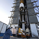 Crane Lifts GOES-S Spacecraft for Mate with Launch Vehicle
